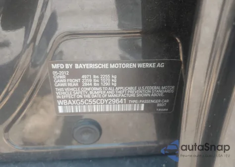 2012 BMW 528I z USA, uszkodzony, nr VIN WBAXG5C55CDY29641